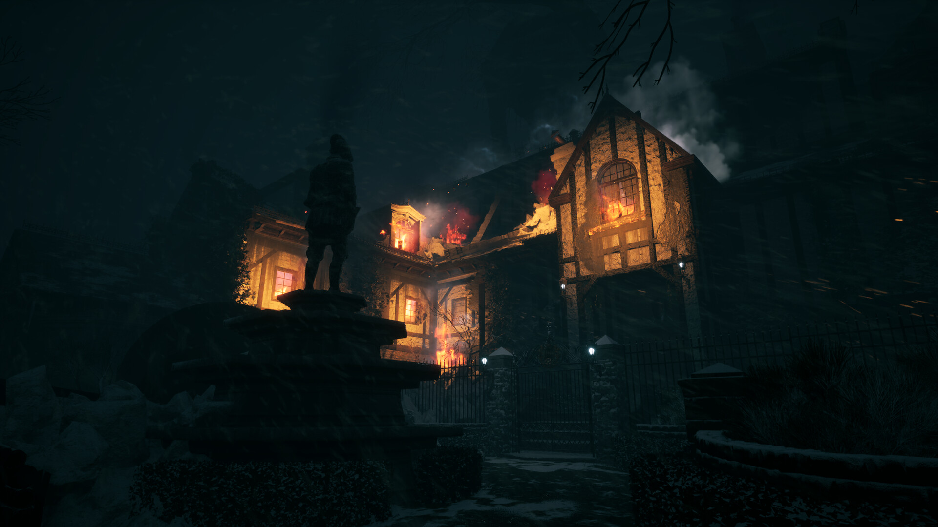 The burning Tudor manor in She’s Leaving